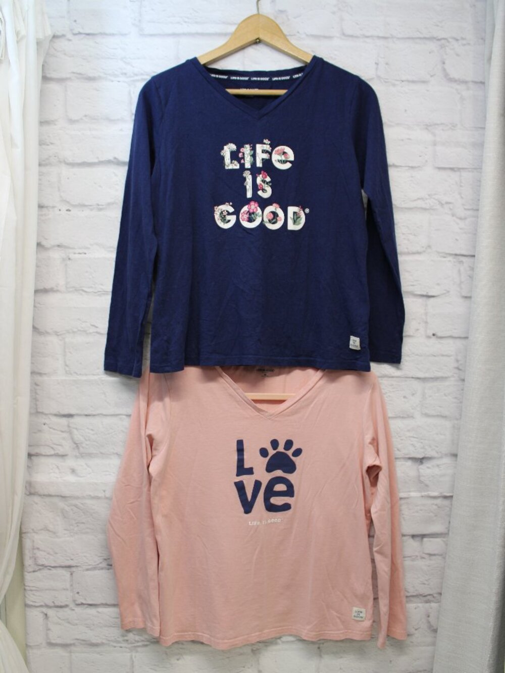 Life Is Good Sleep Set Of 2 Longsleeve Tee Pink Blue Love Logo Size Medium